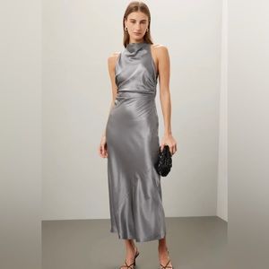 Reformation Casette 100% Silk Midi Dress in Grey / size 4